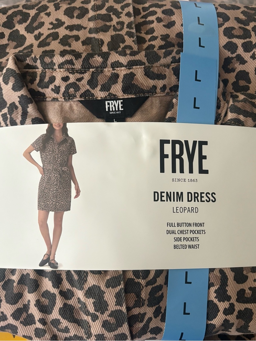 FRYE Leopard Print Denim Mini Dress in Tan and Black